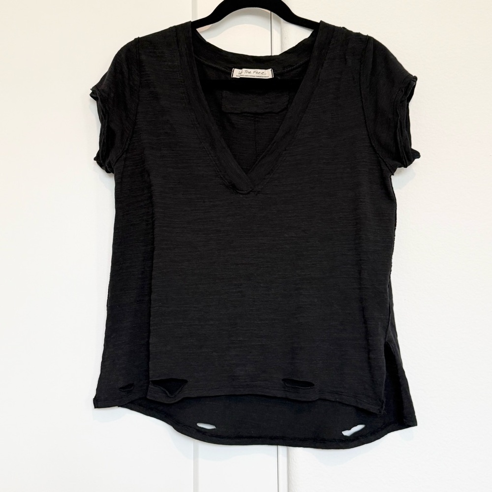 We The Free Distressed Black V-Neck Tee